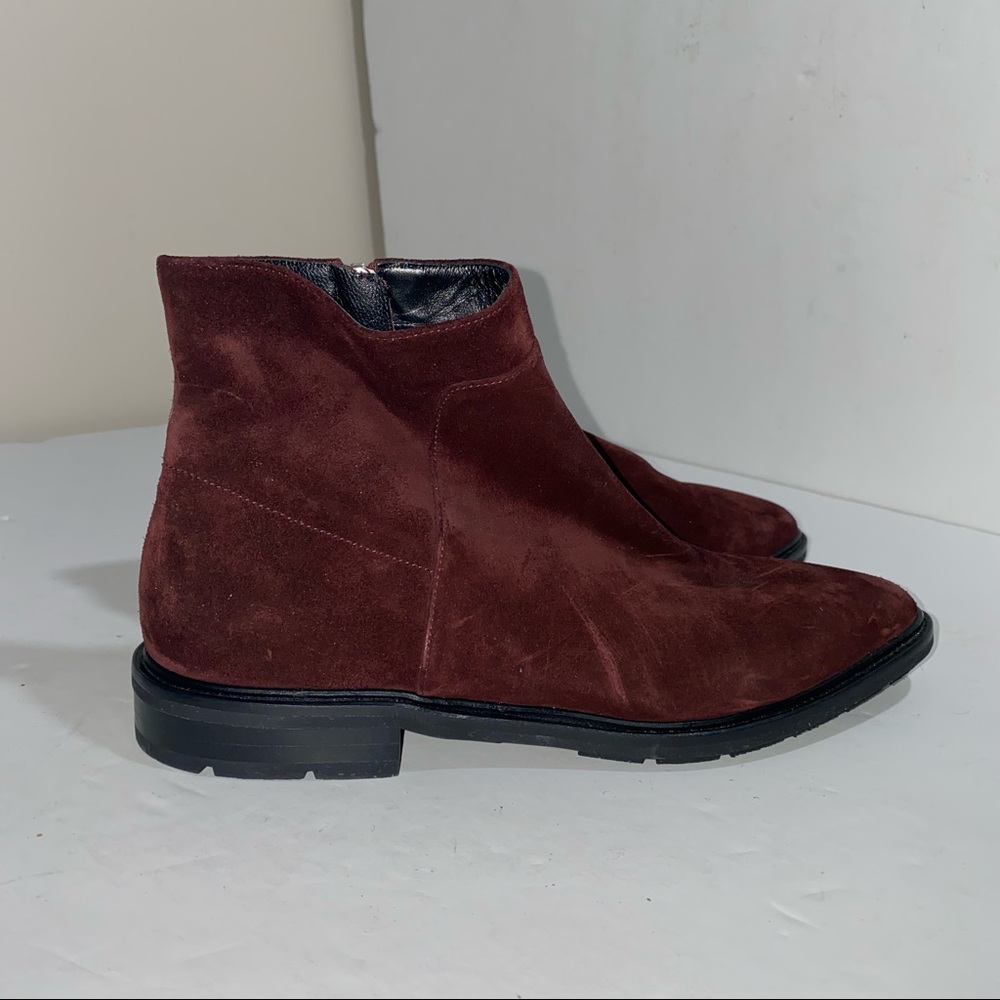 Via Spiga Burgundy Suede Ankle Boots Flat - Picture 2 of 7